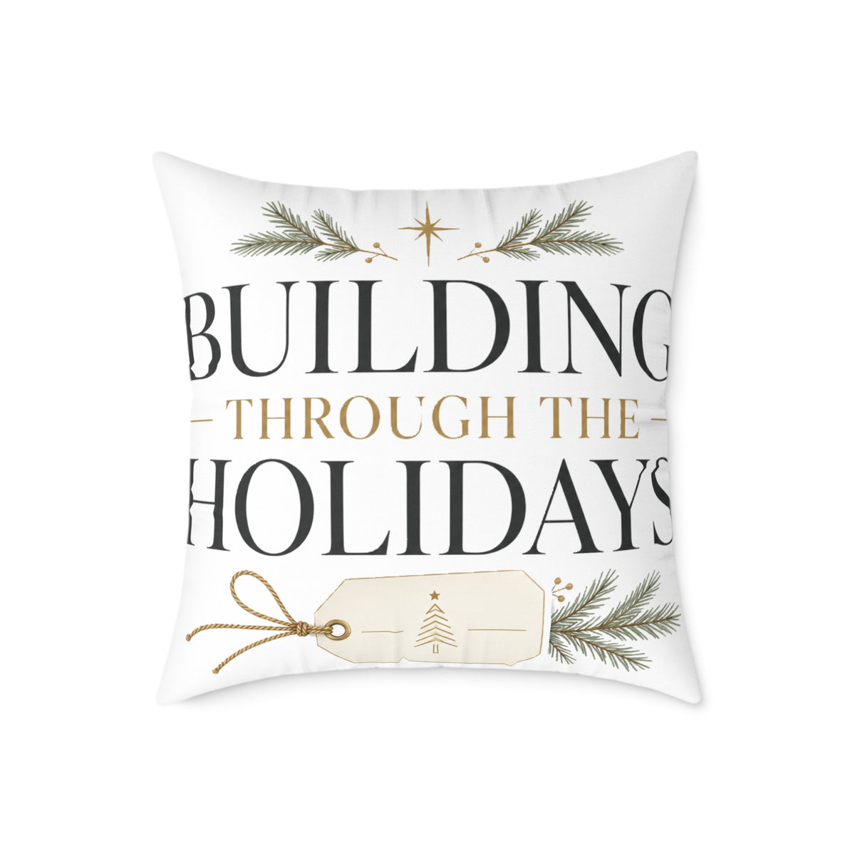 Christmas Holiday Building Through the Holidays Square Pillow — Christmas Decorative Throw Pillow
