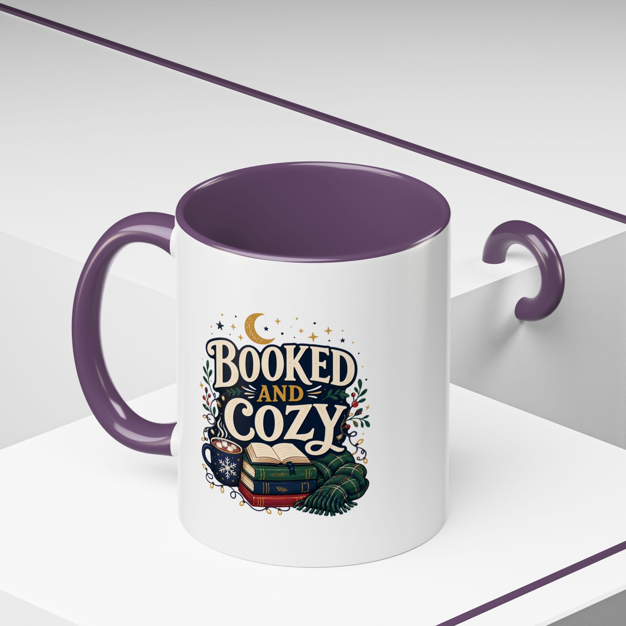 Modern Day Christmas Booked and Cozy Accent Coffee Mug — Book Lover Tea & Coffee Cup (11/15oz)