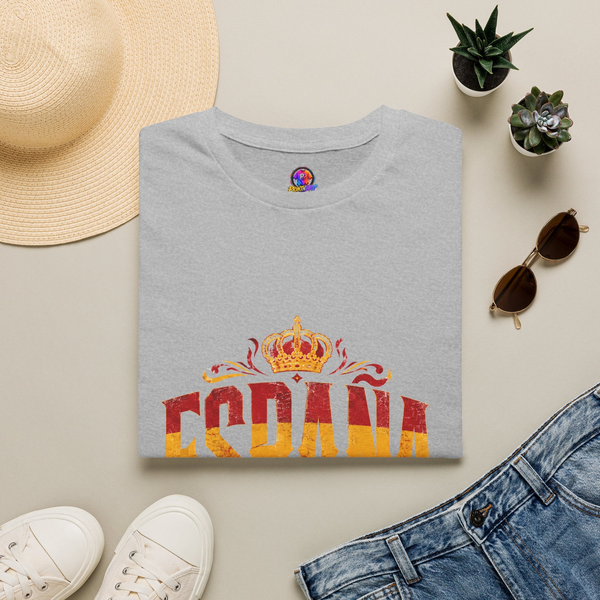 Spain Crown Graphic T-Shirt — Spanish Flag Vintage Crest Tee