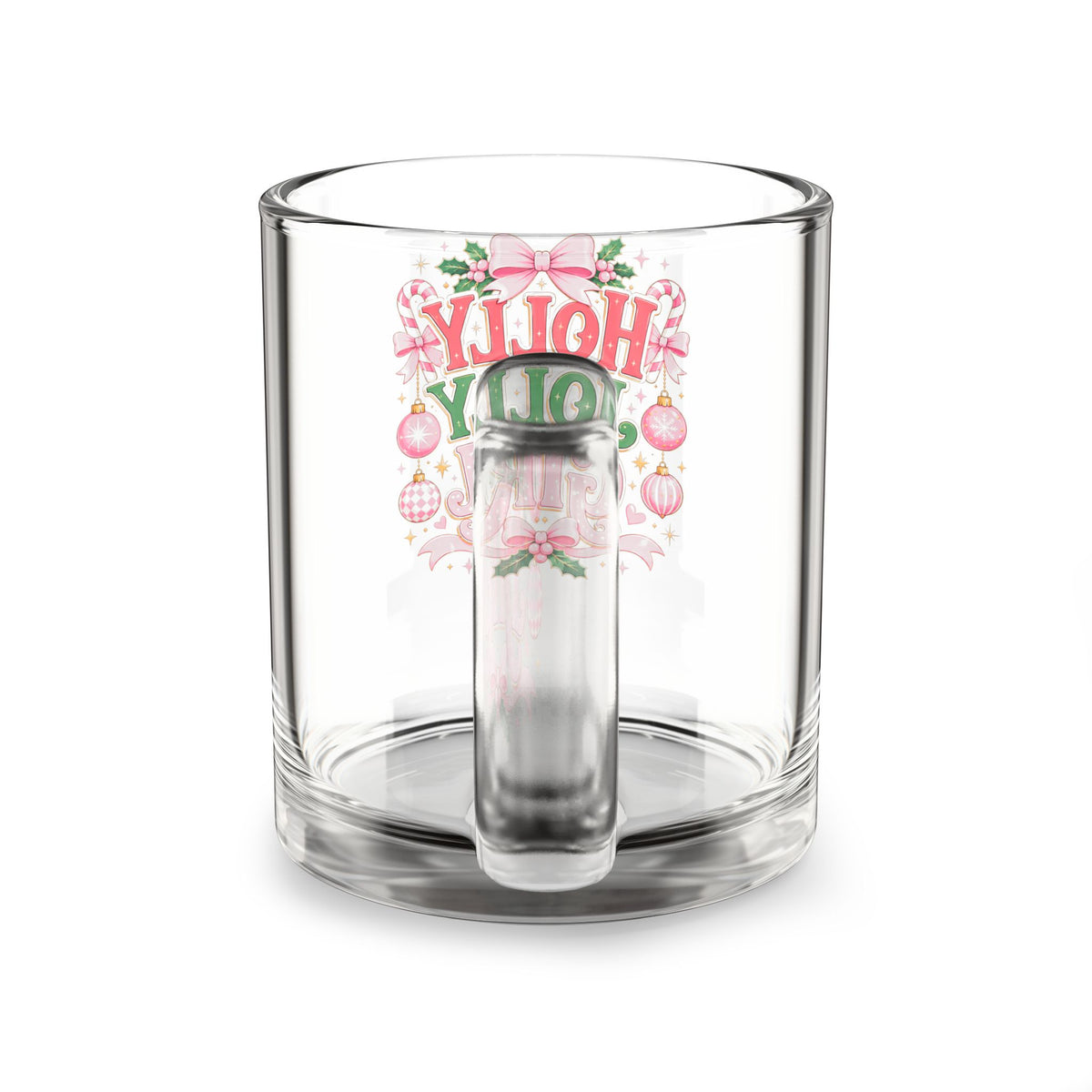 Christmas Glass Mug 10 oz Holly Jolly Glass Mug — 10oz Christmas Holiday Coffee Cup