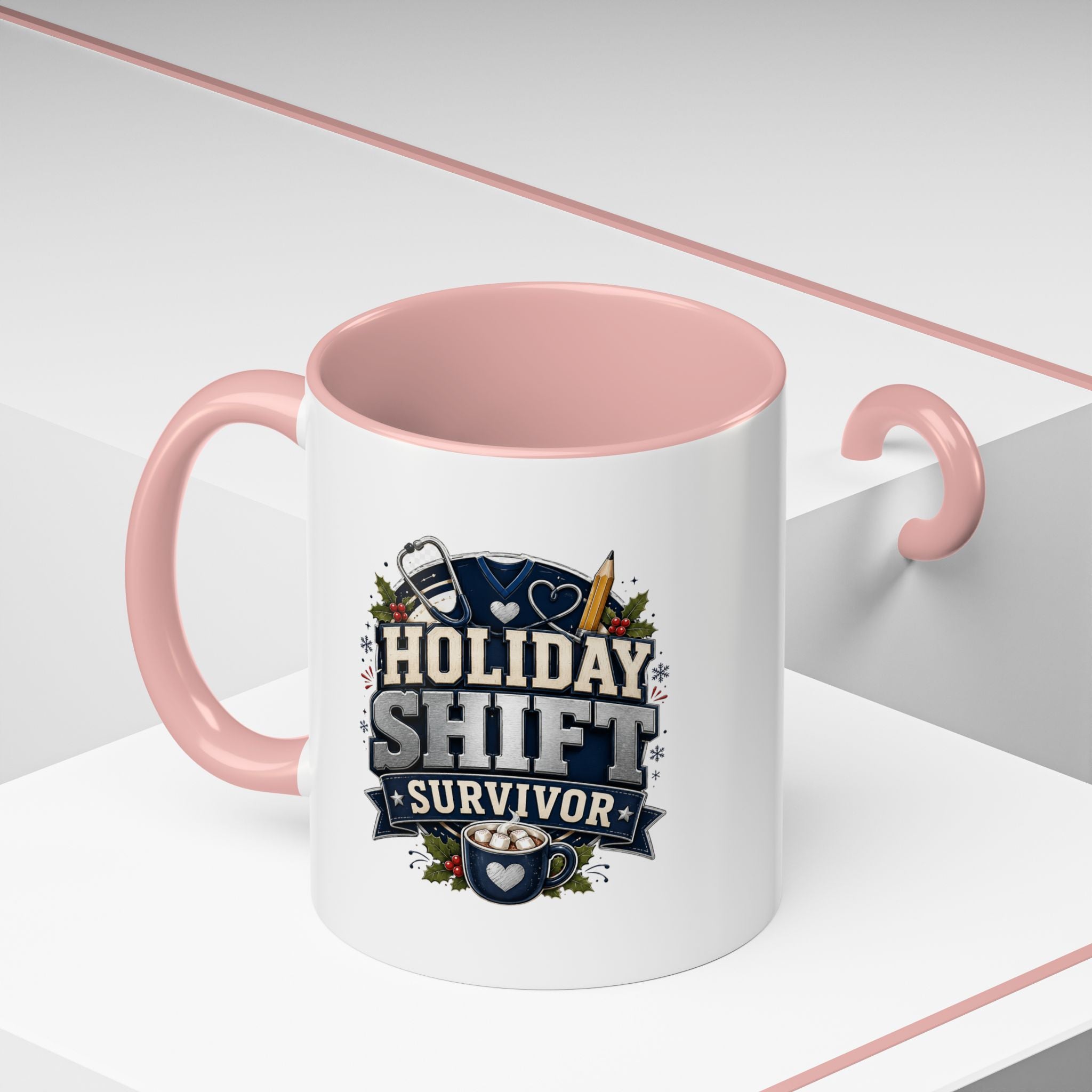 Modern Day Christmas Holiday Shift Survivor Accent Coffee Mug – Nurse & Healthcare Worker Gift