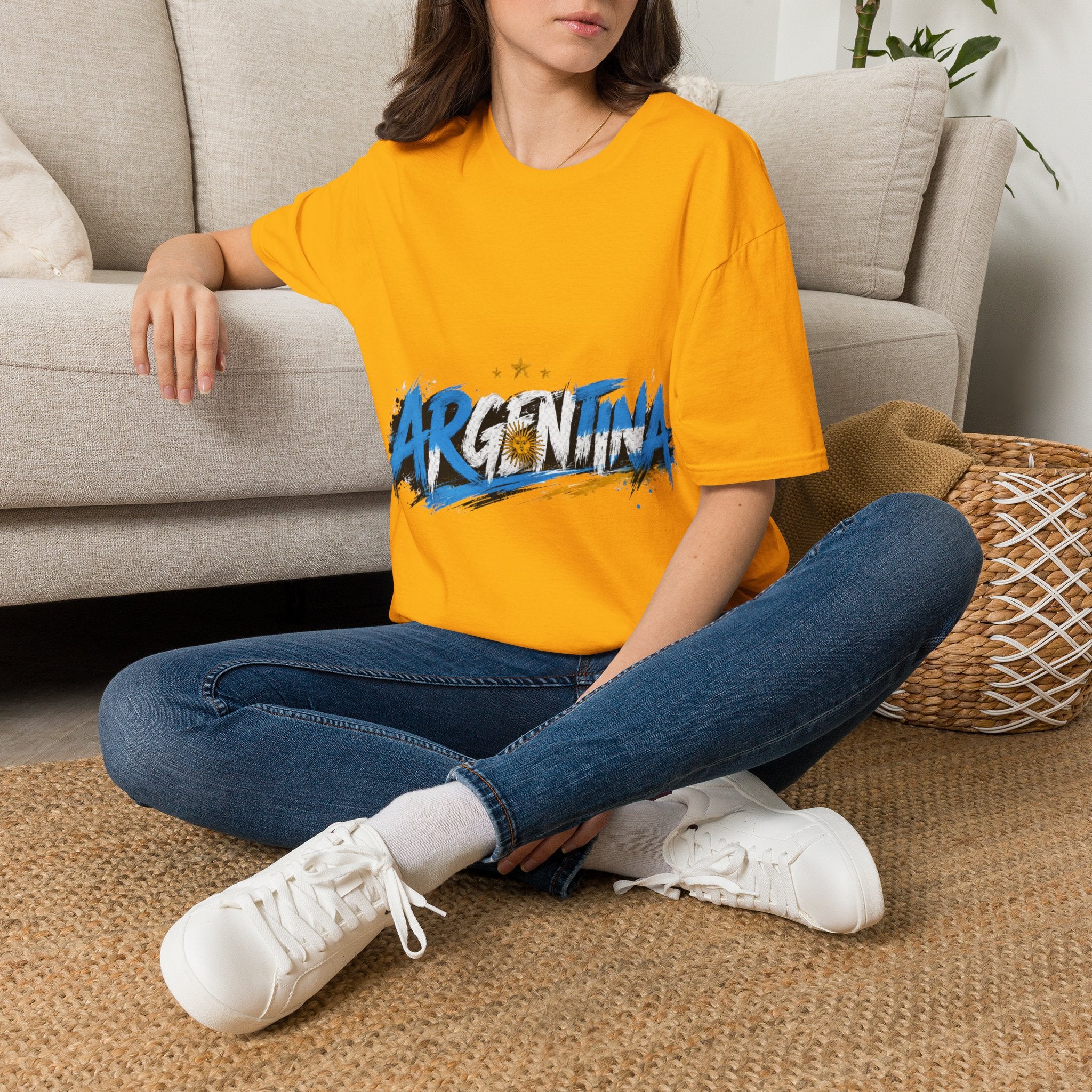 Argentina Graffiti T-Shirt — Soccer Fan Tee with Three Stars & Sun Emblem