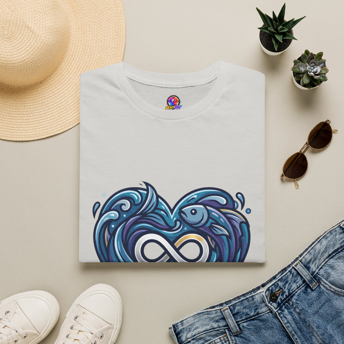 Pisces Infinity Heart T‑Shirt — Zodiac Ocean Love Tee