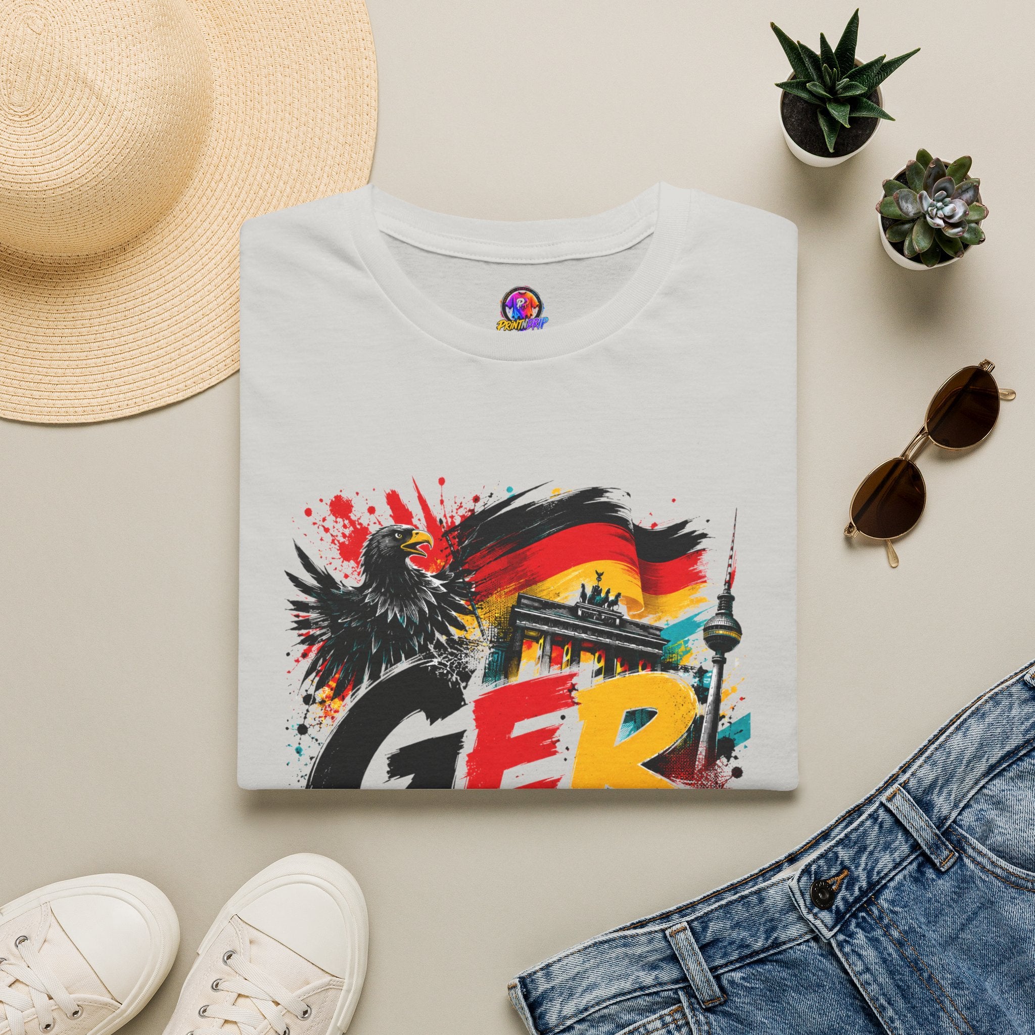 Germany Soccer Graphic T‑Shirt — Flag, Eagle & Brandenburger Tor Design