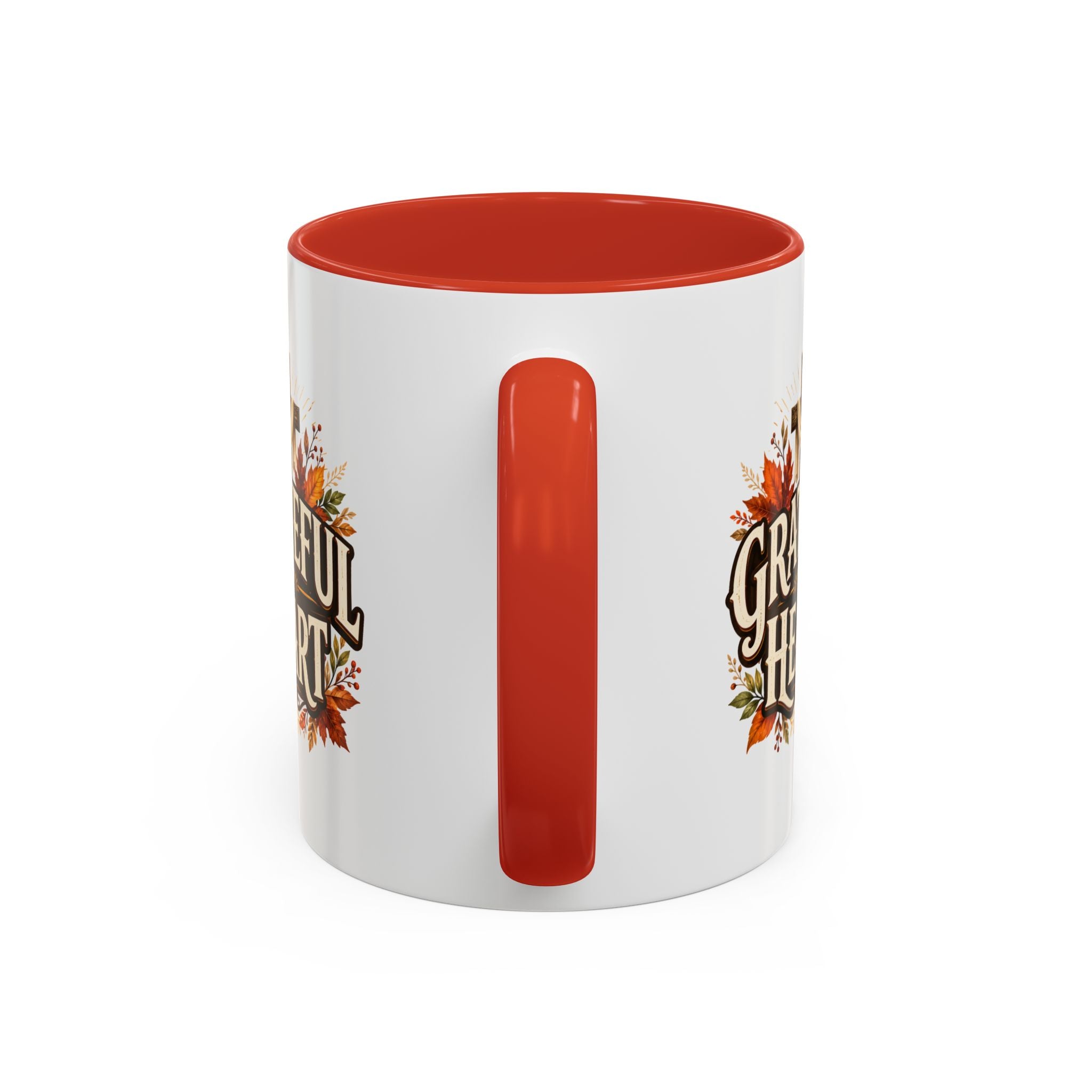 Thanksgiving Mug Grateful Heart Accent Coffee Mug – Autumn Leaves & Cross Spiritual Thanksgiving Gift