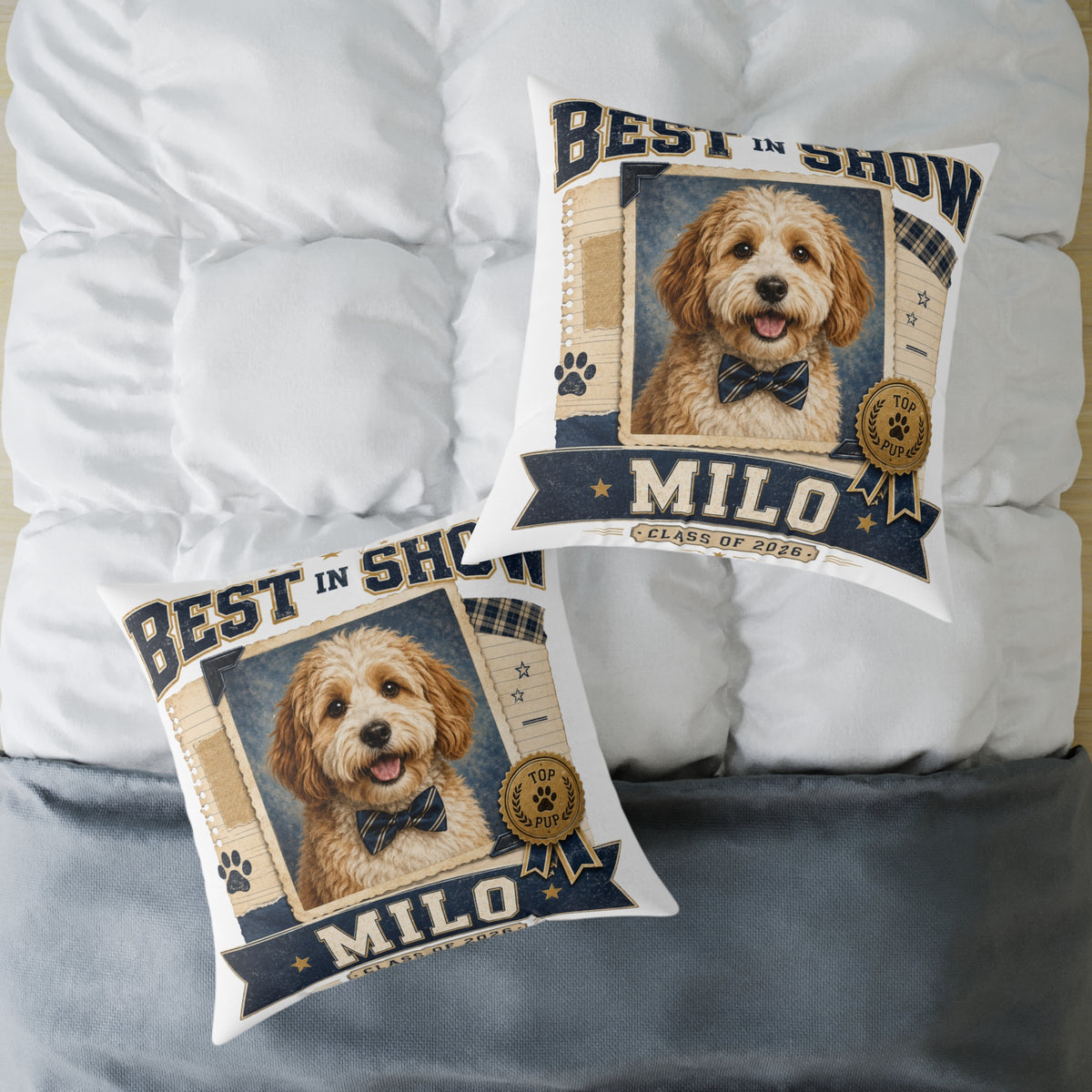 Best in Show Custom Pet Pillow  Milo Bailey Dog Dad Mom — Personalized Dog Photo Pillow with Name (Milo)