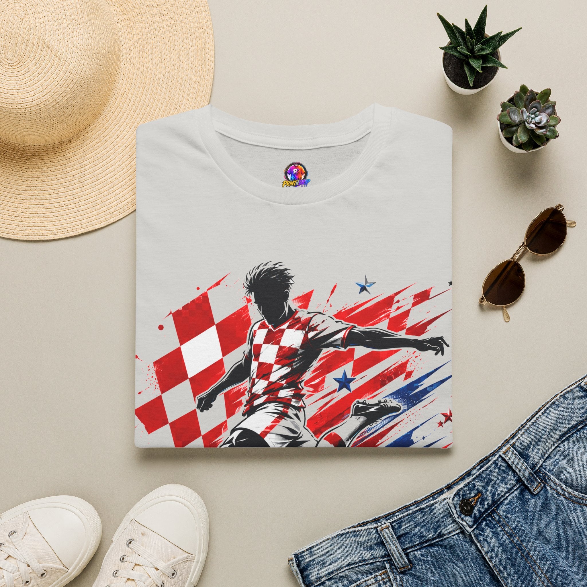Checkered Glory T-Shirt — Croatia Soccer Fan Tee