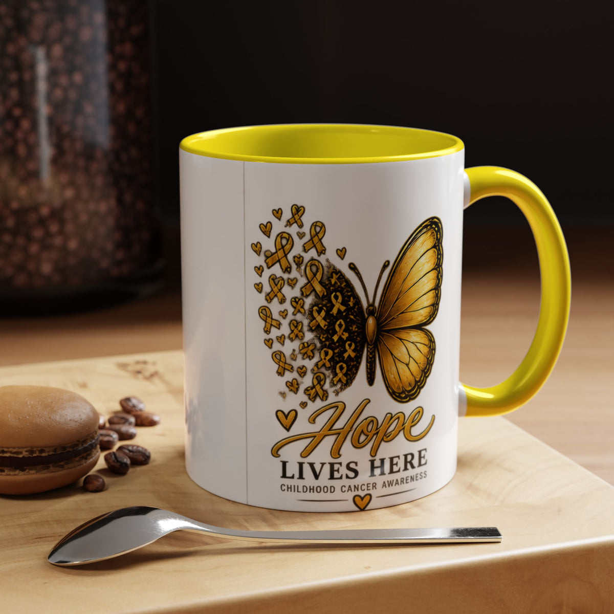 Hope Lives Here Childhood Cancer Awareness Accent Coffee Mug
