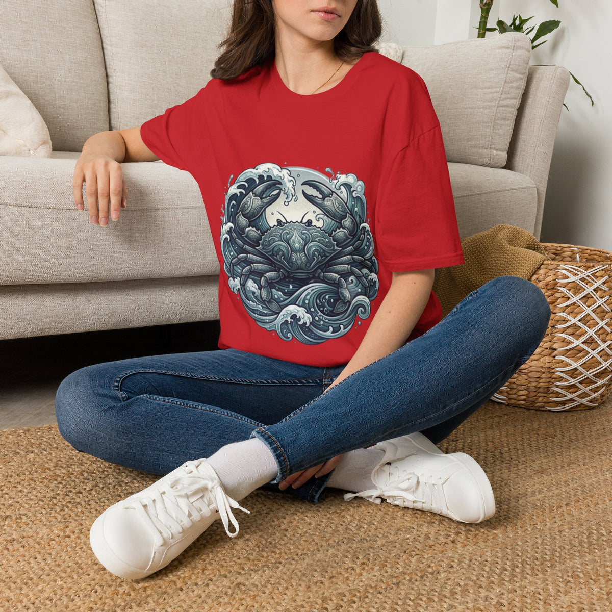 Crab and Waves Graphic T-Shirt — Coastal Oceanic Nautical Tee