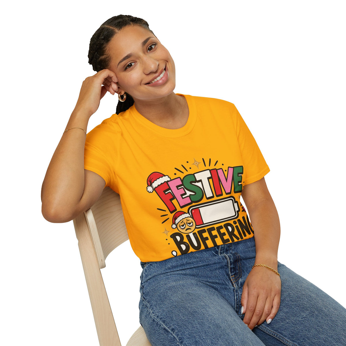 Festive Buffering T-Shirt — Funny Holiday Christmas Tee with Loading Battery Design
