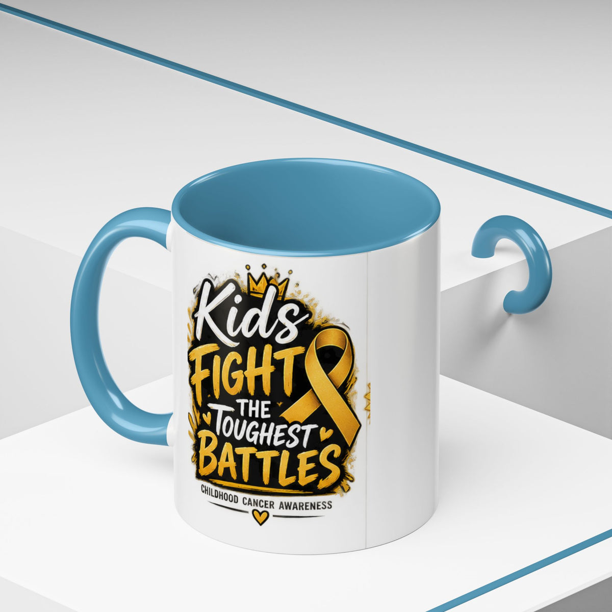 Kids Fight The Toughest Battles Accent Coffee Mug — Childhood Cancer Awareness 11/15oz