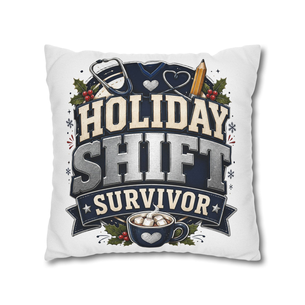 Holiday Shift Survivor Pillowcase Modern Day Christmas  — Nurse & Healthcare Worker Christmas Gift