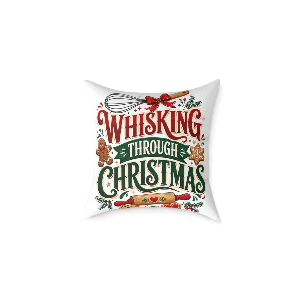 Whisking Through Christmas Pillow — Festive Baking Holiday Throw Pillow