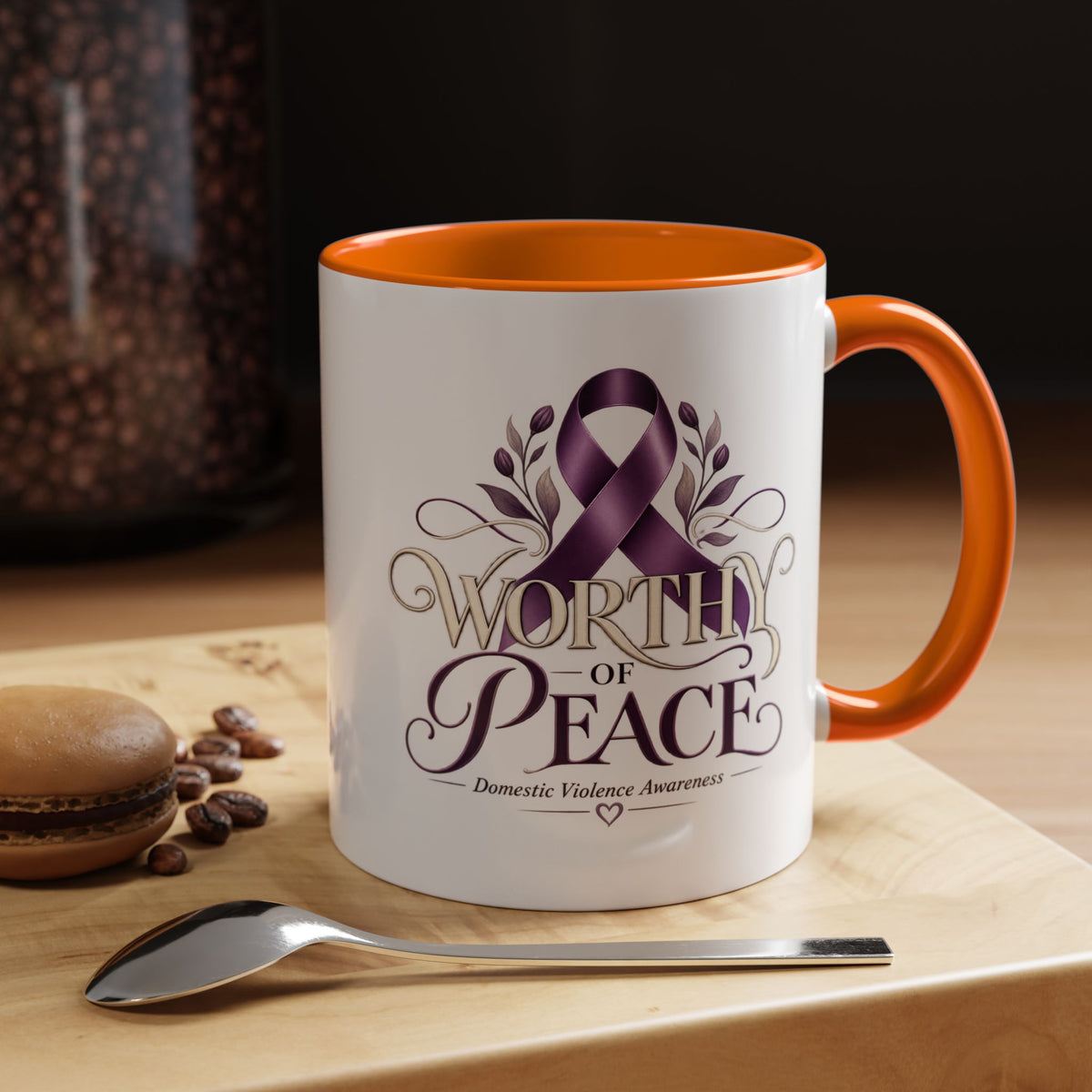 Worth of Peace Accent Coffee Mug — Domestic Violence Awareness Ribbon (11/15oz)