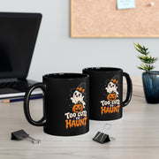 Too Cute to Haunt Halloween Mug — Black Ghost & Pumpkin Coffee Cup (11oz/15oz)