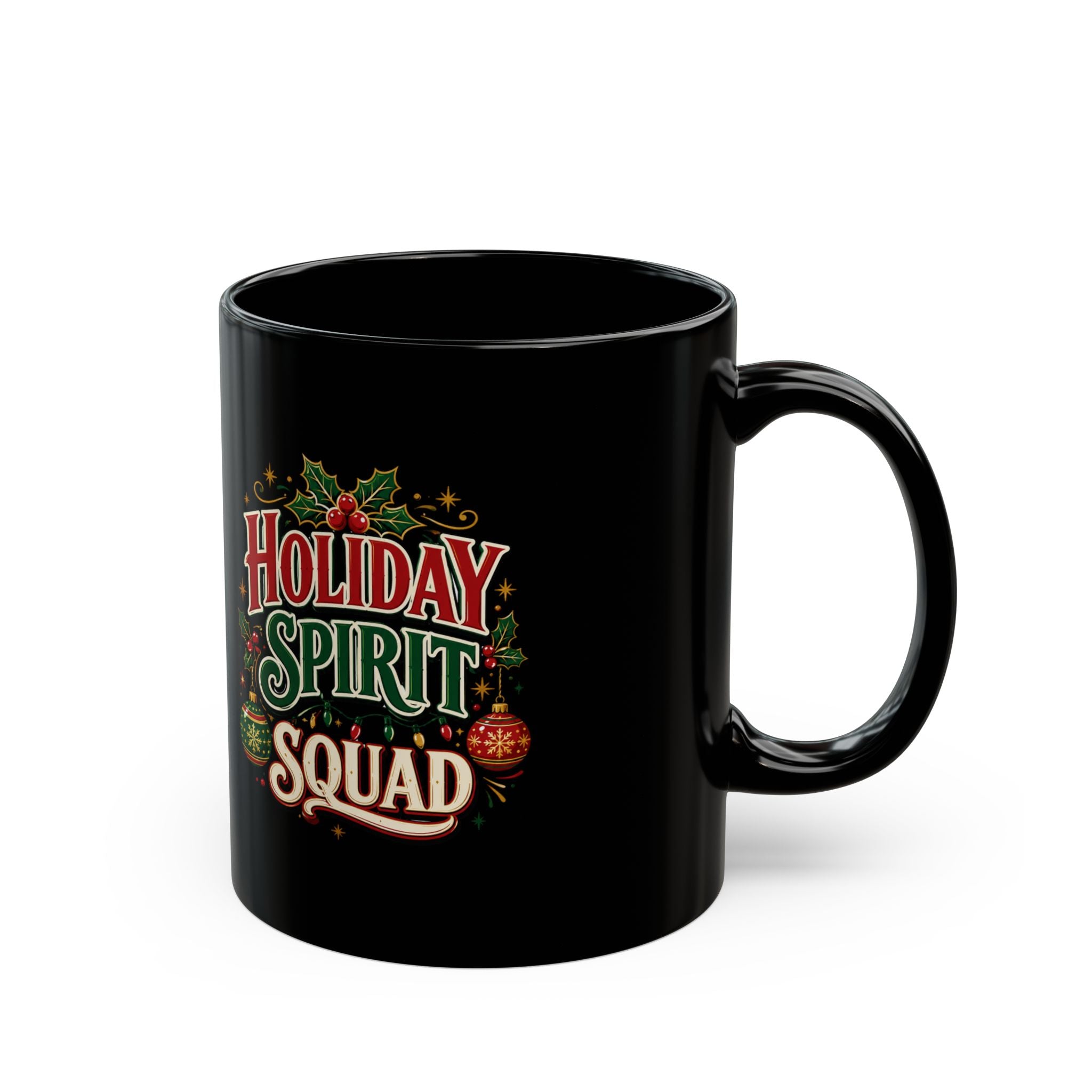 Holiday Spirit Squad Black Mug – Festive Christmas Coffee Cup