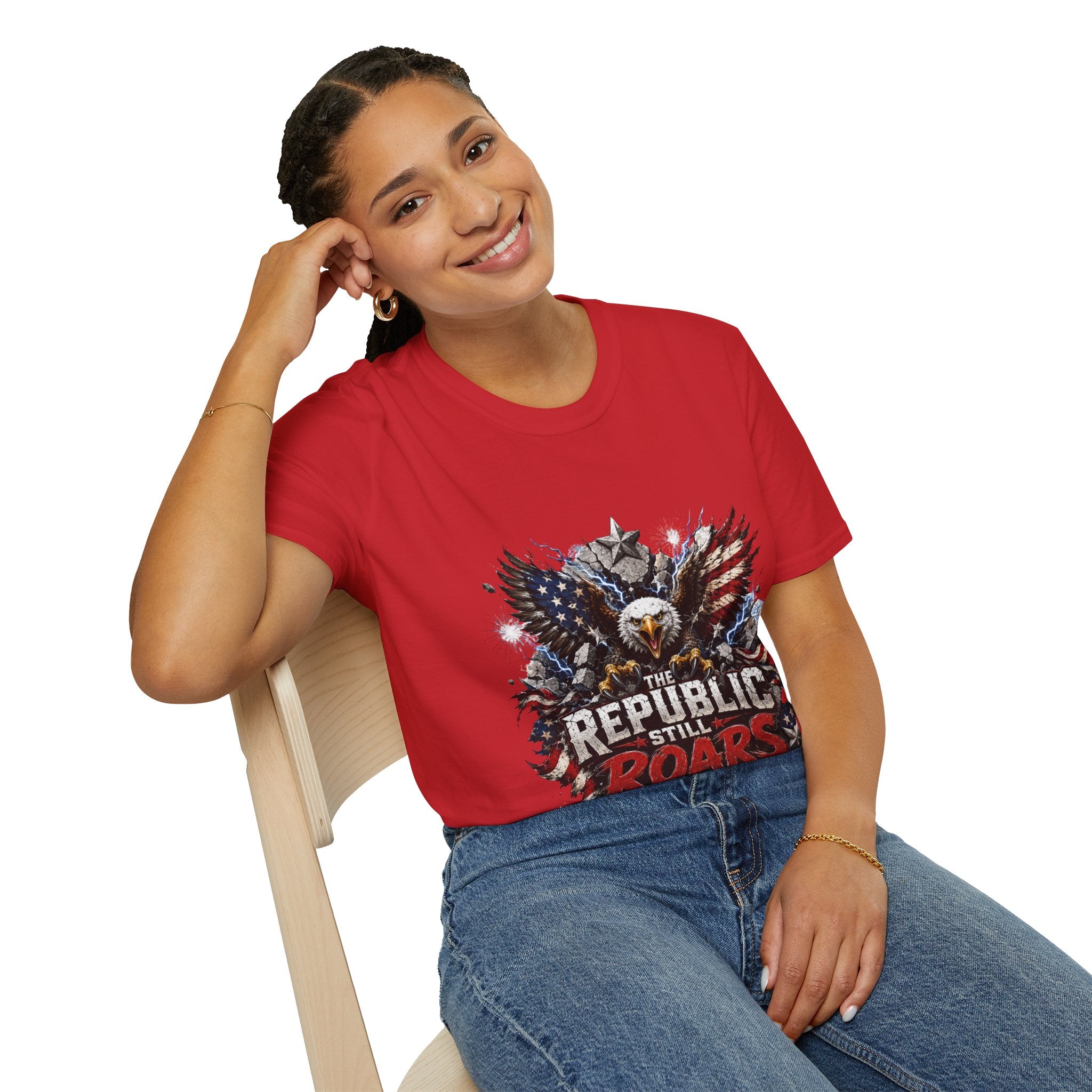 Patriotic Eagle T-Shirt — "The Republic Still Roars" | American Flag Graphic