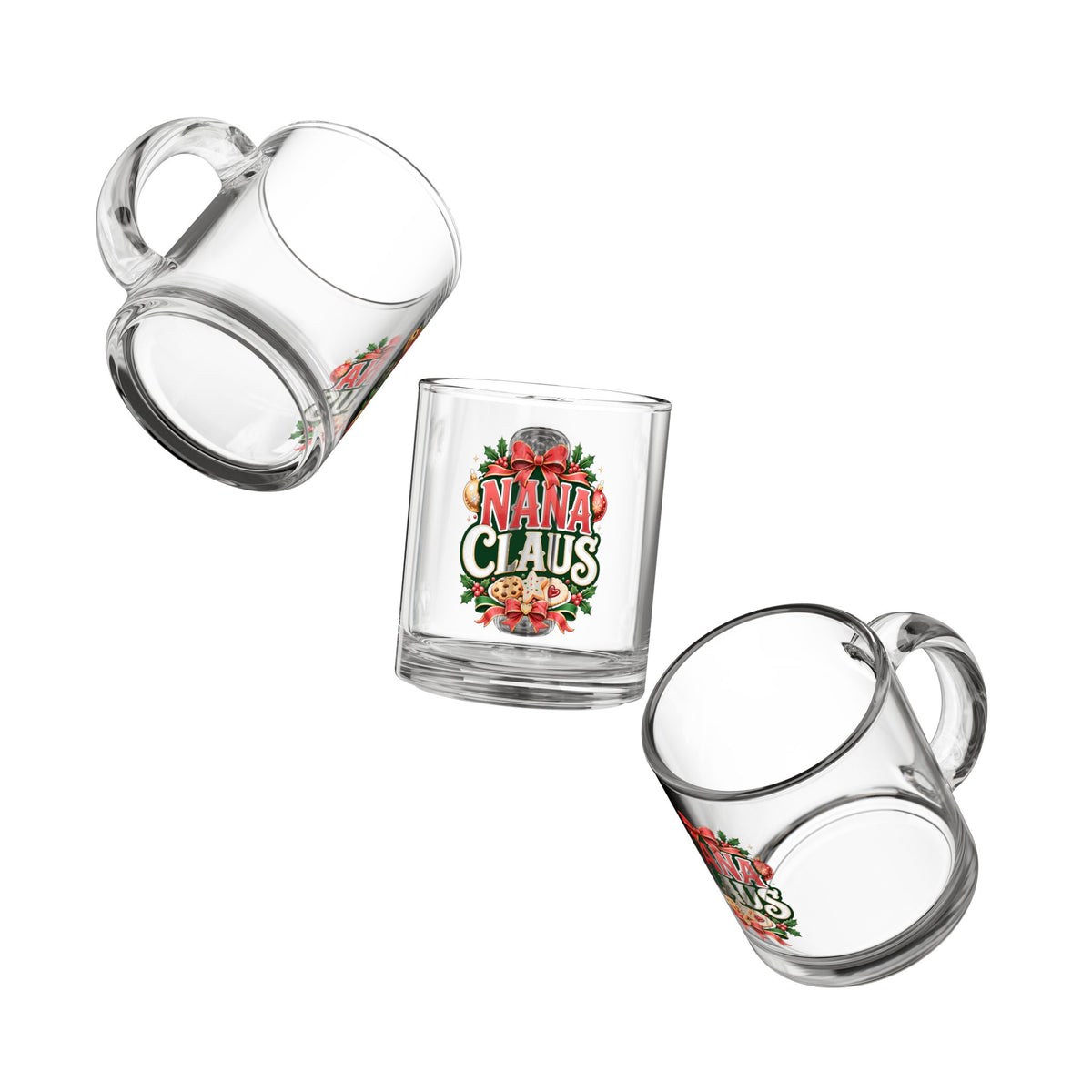 Christmas Glass Mug 10 oz Glass Mug — "Nana Claus" Christmas Holiday Coffee Cup for Grandmas (10 oz)