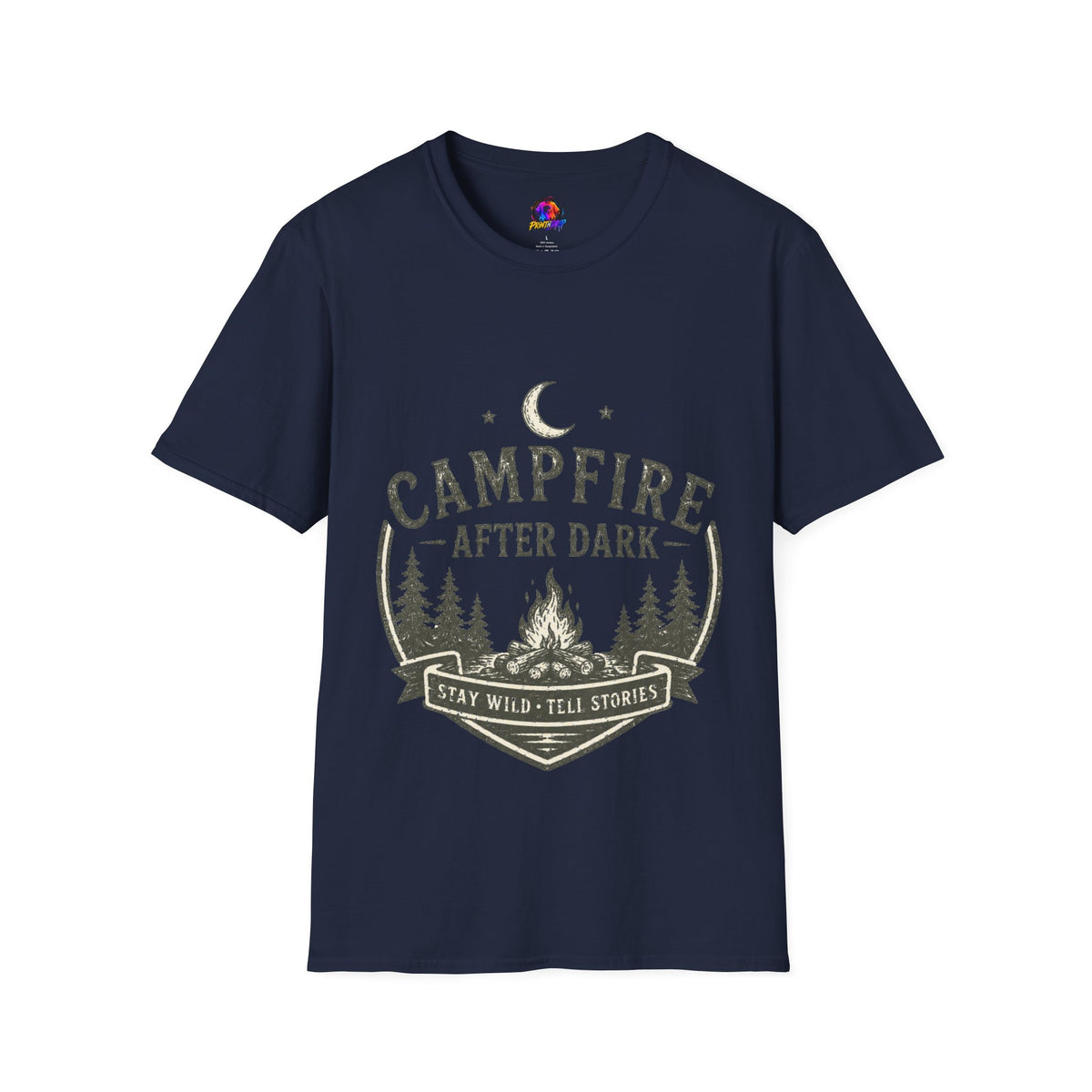 Campfire T-Shirt — "Campfire After Dark" Moonlit Camping Graphic