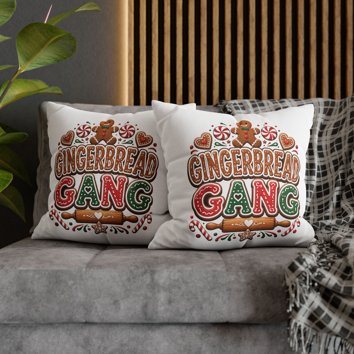 Christmas Gingerbread Gang Holiday Pillowcase — Festive Christmas Decorative Throw Pillow Cover
