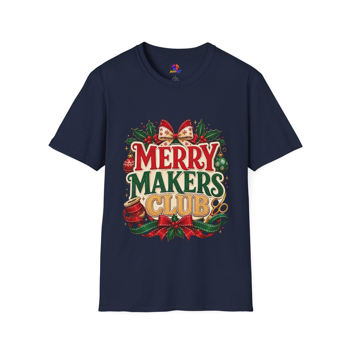 Merry Makers Club T-Shirt — Festive Christmas Holiday Tee with Holly & Bow