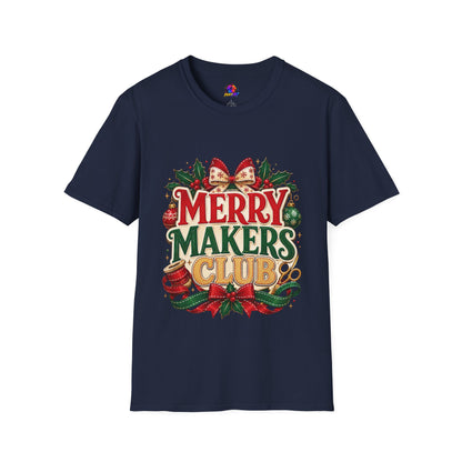 Merry Makers Club T-Shirt — Festive Christmas Holiday Tee with Holly & Bow