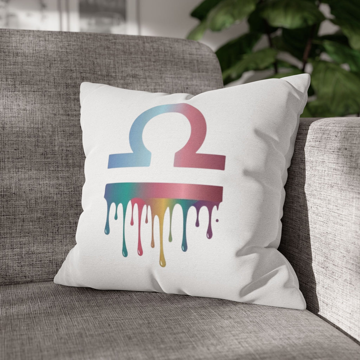 Libra Zodiac Drip Pillowcase — Colorful Astrology Square Throw Pillow