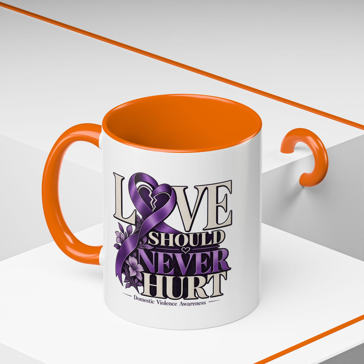 Domestic Violence Awareness Accent Coffee Mug – "Love Should Never Hurt" (11/15oz)