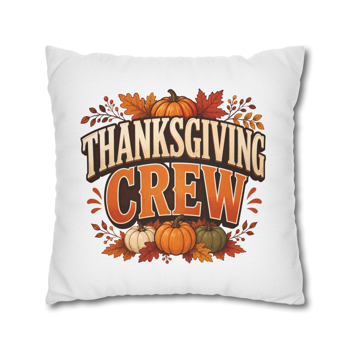 Thanksgiving Crew Decorative Pillow Cover — Fall Pumpkin Accent Pillowcase