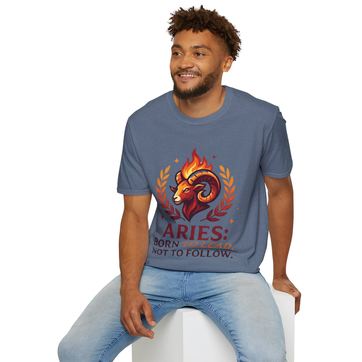 Aries Zodiac T-Shirt — "Born to Lead Not to Follow" Ram Graphic