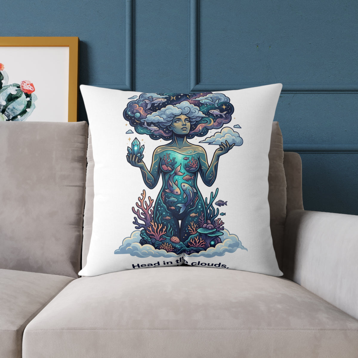 Pisces Zodiac Head In The Clouds Square Poly Canvas Pillow
