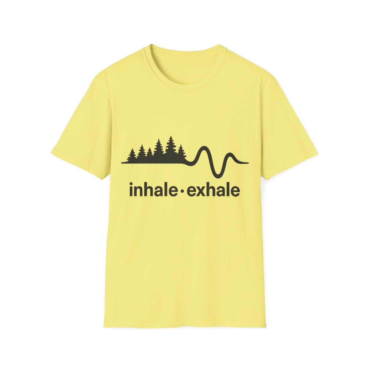 "Inhale Exhale" Mountain Pulse Graphic Tee - Minimalist Breathe Yoga Mindfulness White T-Shirt - Trending Now - September 2026