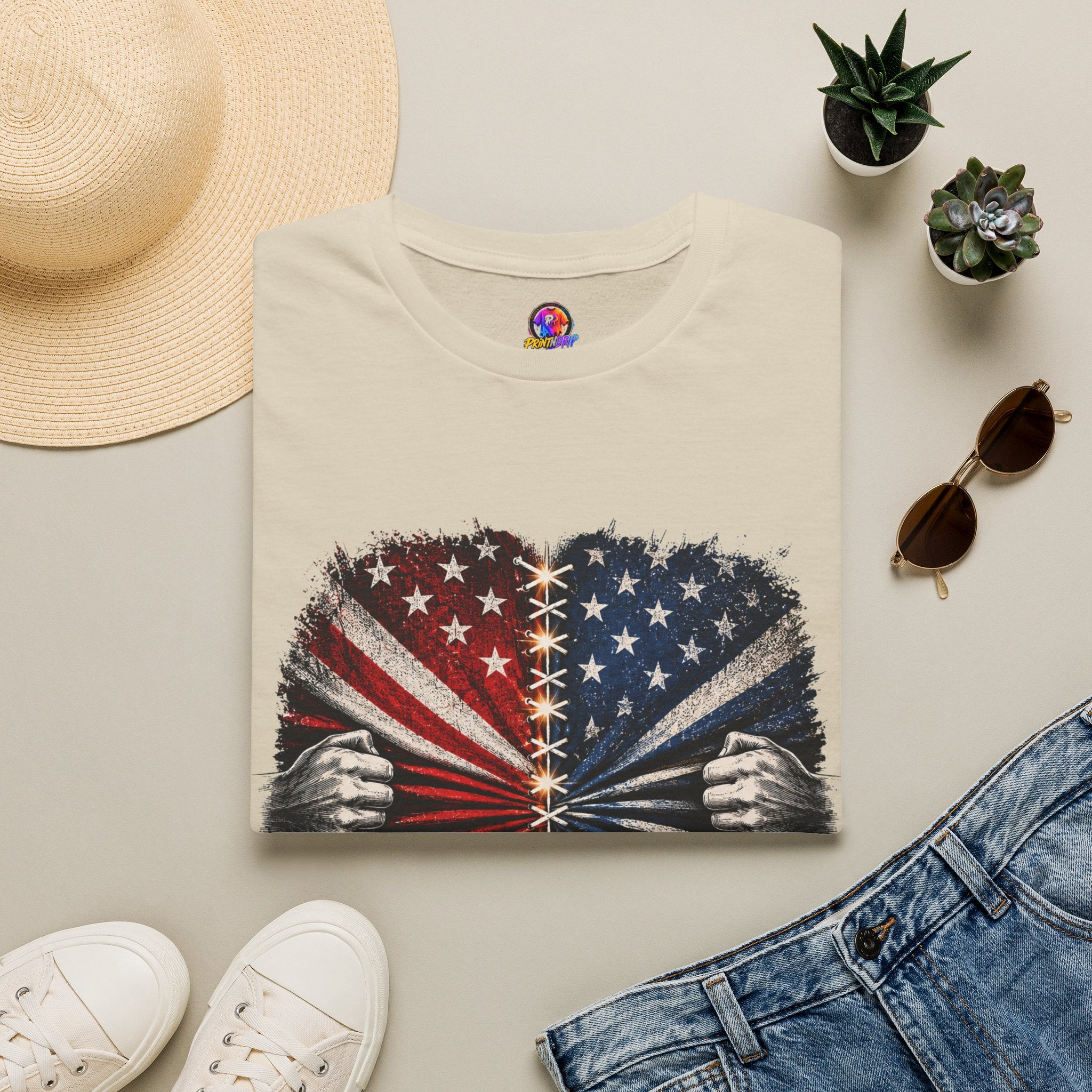 T-Shirt — "The Flag Doesn't Belong to One Side" Distressed American Flag Graphic