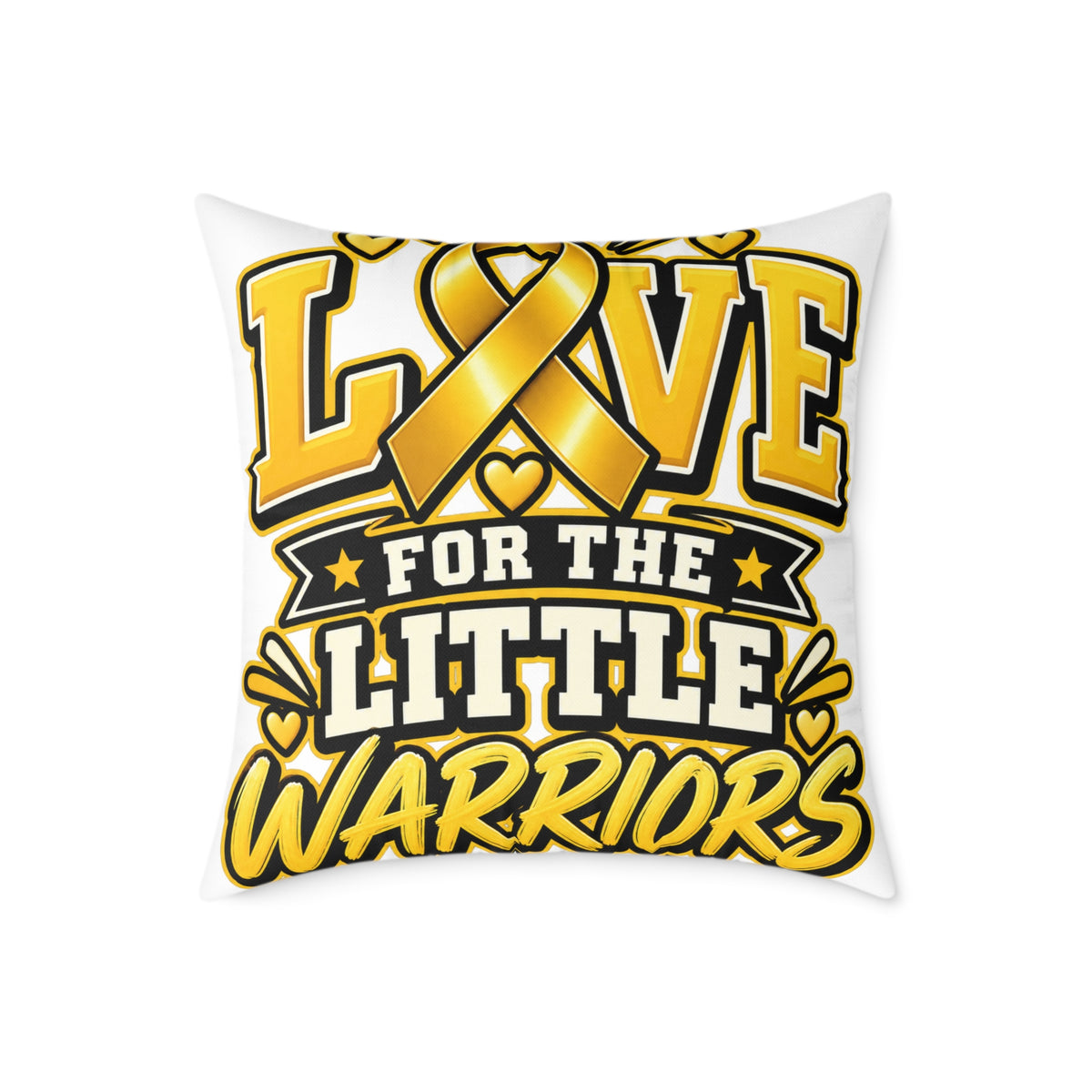 Childhood Cancer Square Pillow - "Love for the Little Warriors" Yellow Ribbon Kids Cancer Awareness Throw Pillow