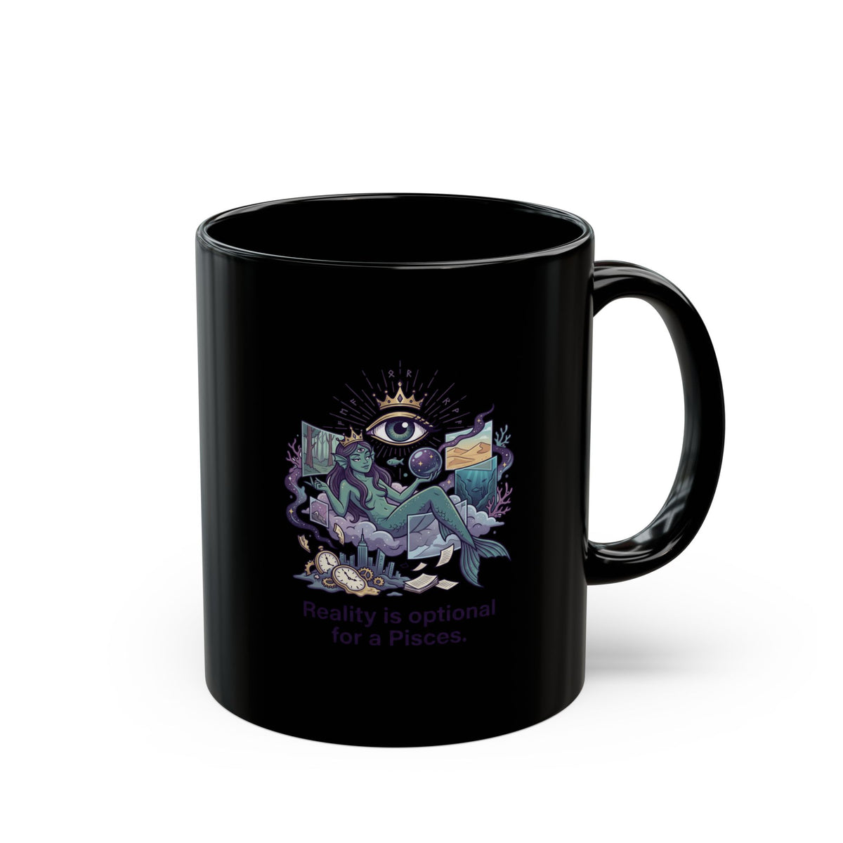 Pisces Zodiac Mystic Self-Care Mug — "Resting is Optional for a Pisces" Black Coffee Cup