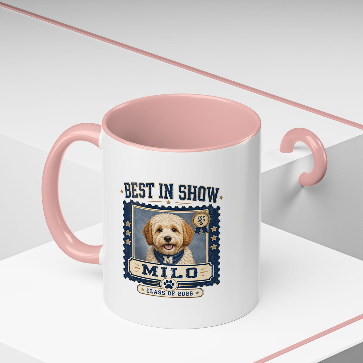 Milo Bailey Dog Dad Mom Best in Show Personalized Dog Photo Coffee Mug — 'Milo' Class of 2020 Accent Mug