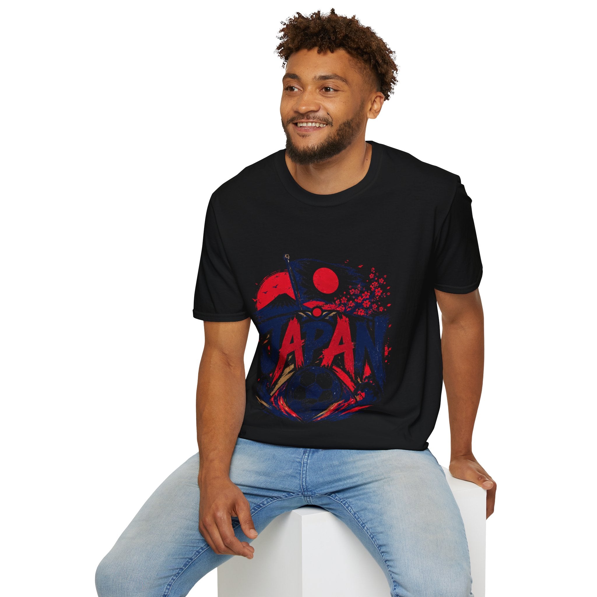 Japan Soccer T-Shirt — Japanese Flag & Cherry Blossom Football Graphic