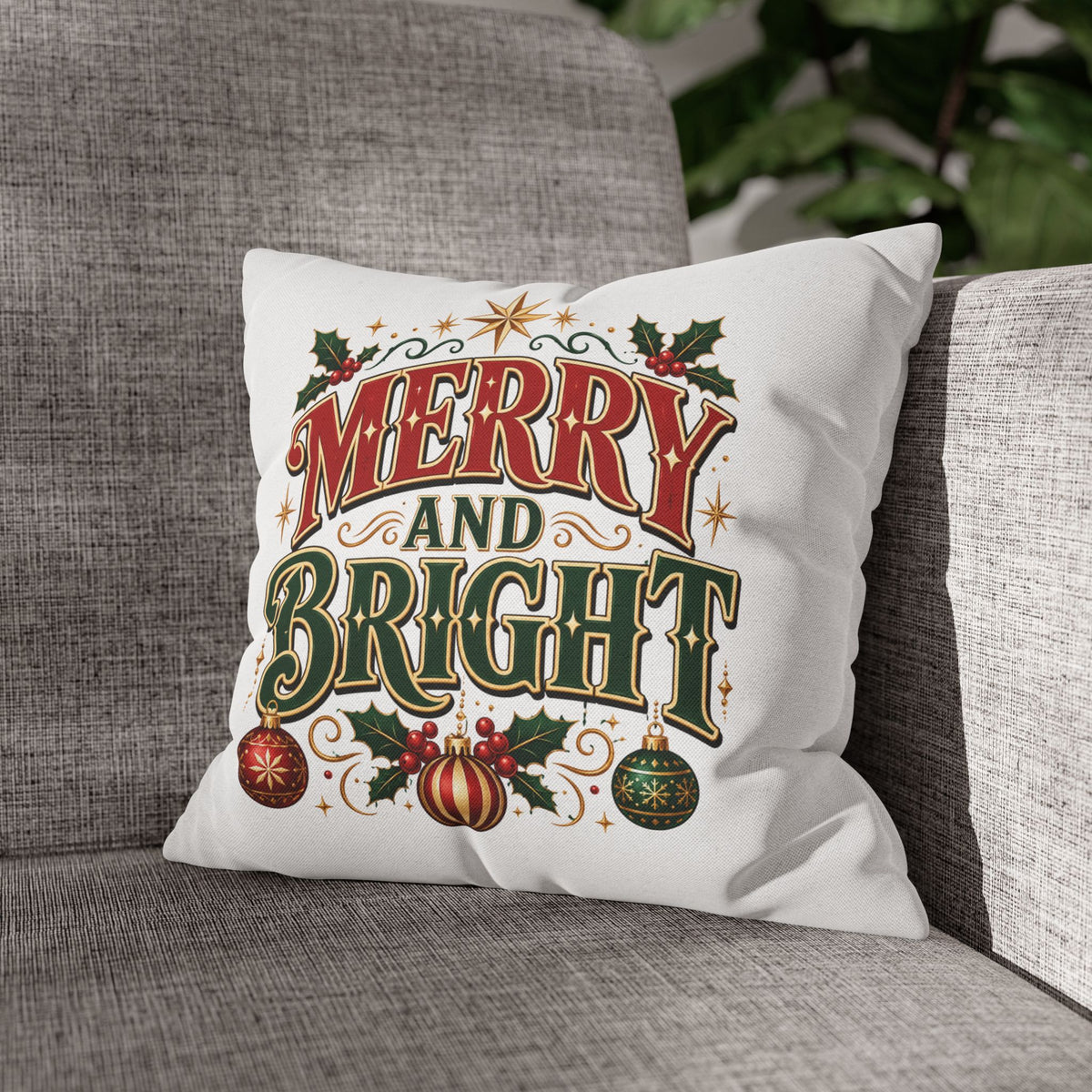 Merry and Bright Christmas Pillowcase — Festive Holiday Decorative Pillow Cover