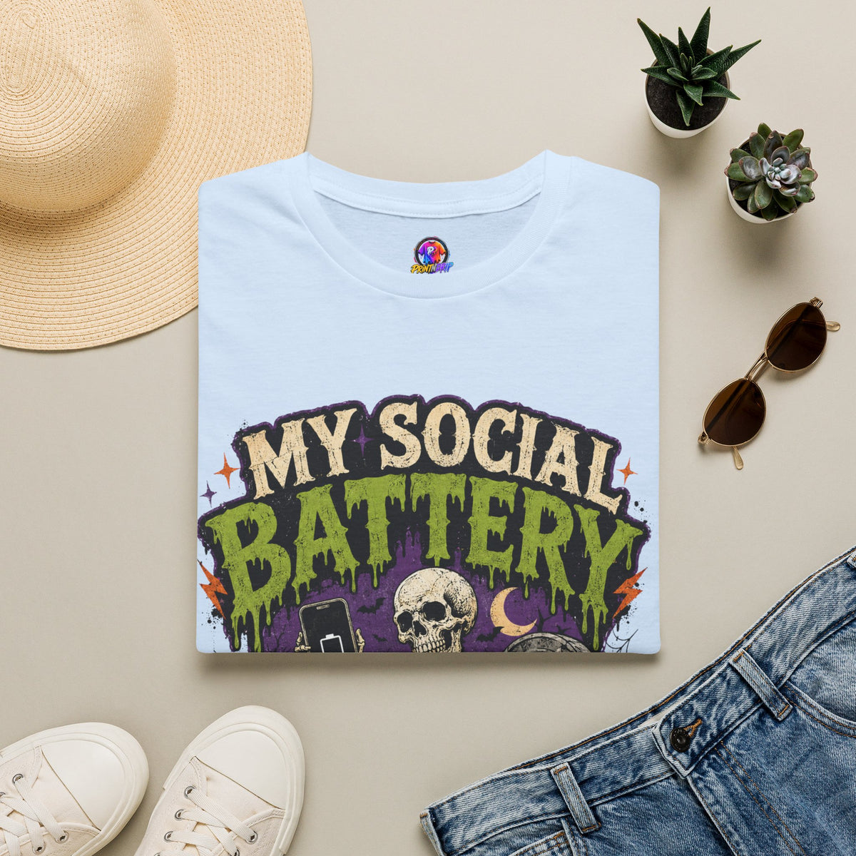 Halloween My Social Battery Unisex Softstyle T-Shirt
