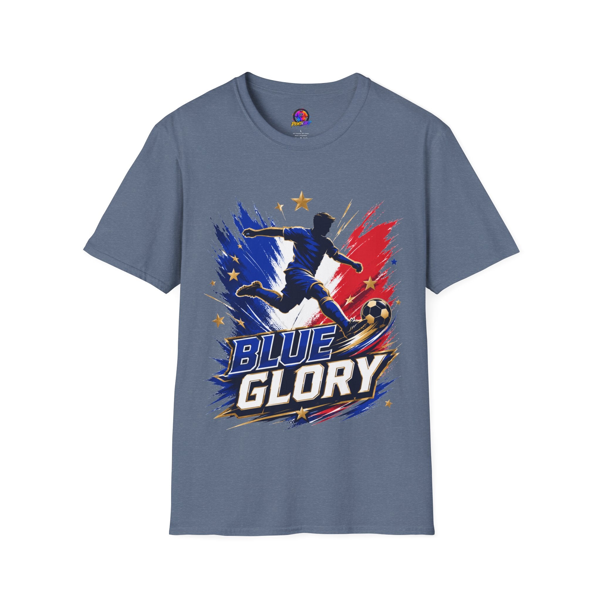 France Soccer T-Shirt — "Blue Glory" Red, White & Blue Player Graphic