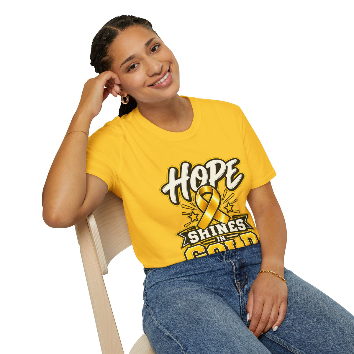 Hope Shines in Gold T-Shirt — Childhood Cancer Awareness Tee