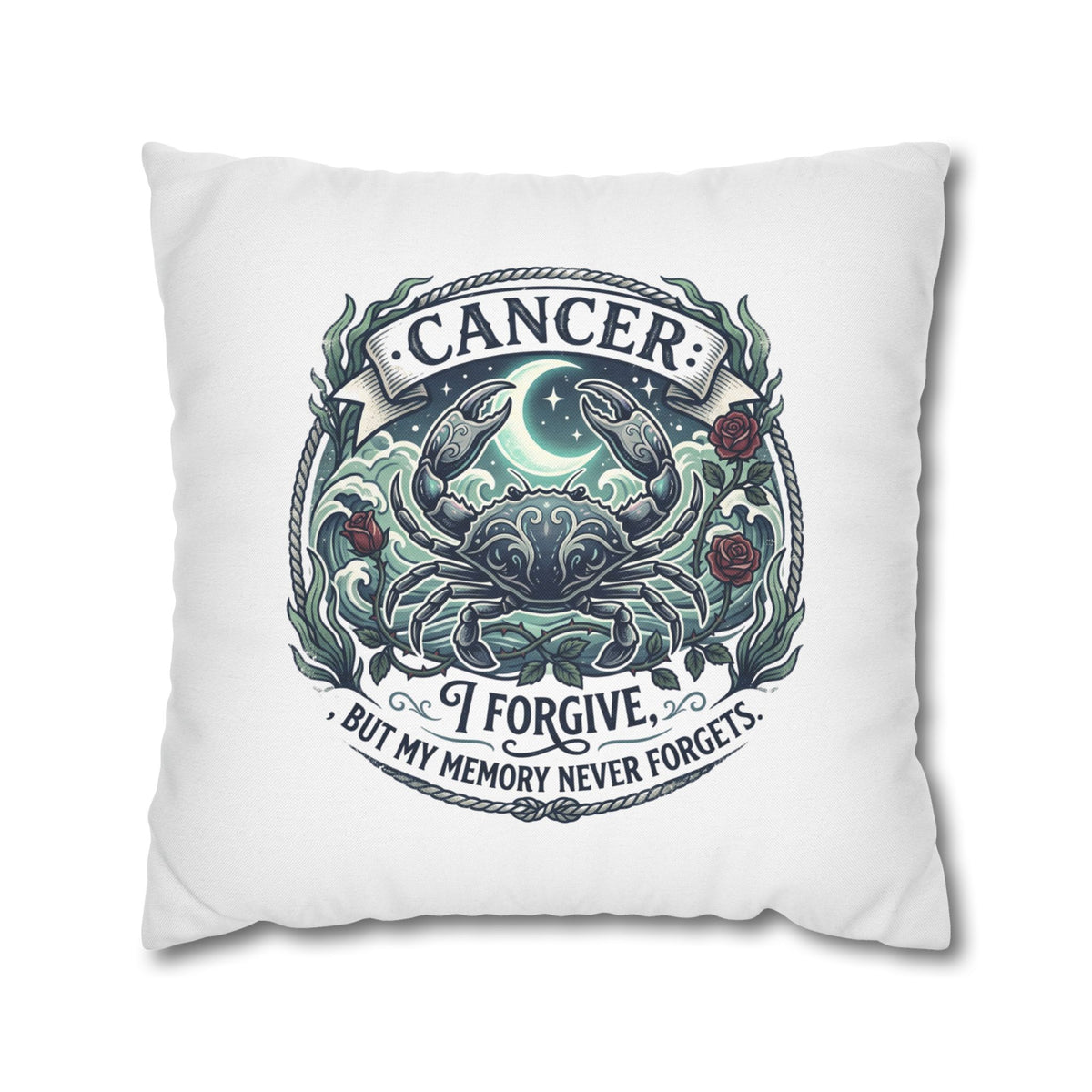 Cancer Zodiac Pillowcase — 'I Forgive, But My Memory Never Forgets' Decorative Throw Pillow