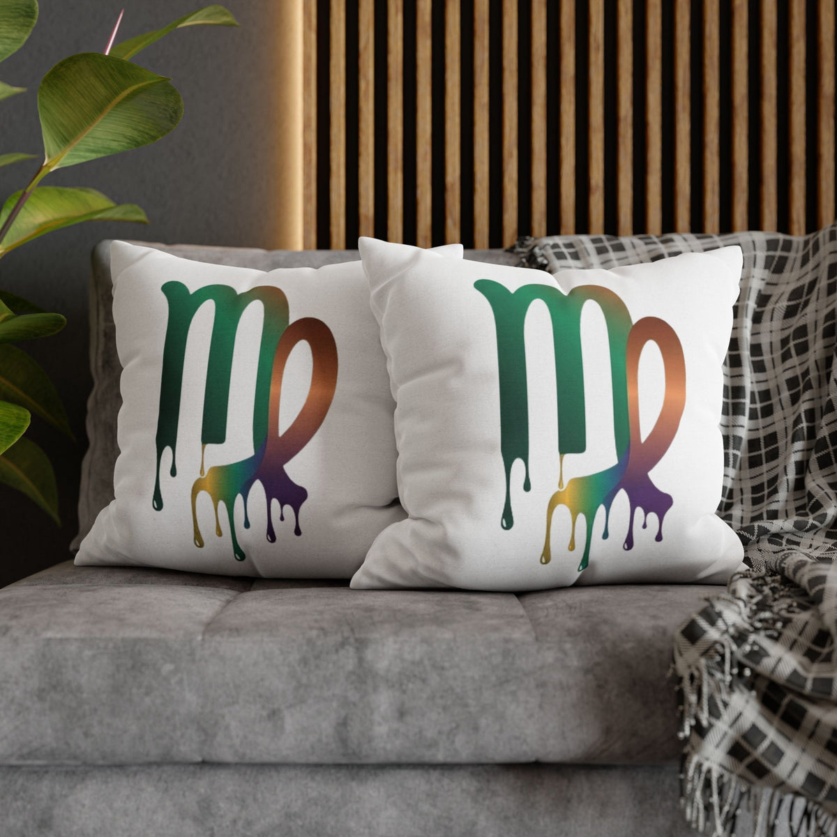 Virgo Zodiac Drip Pillowcase — Colorful Astrology Square Throw Pillow Cover
