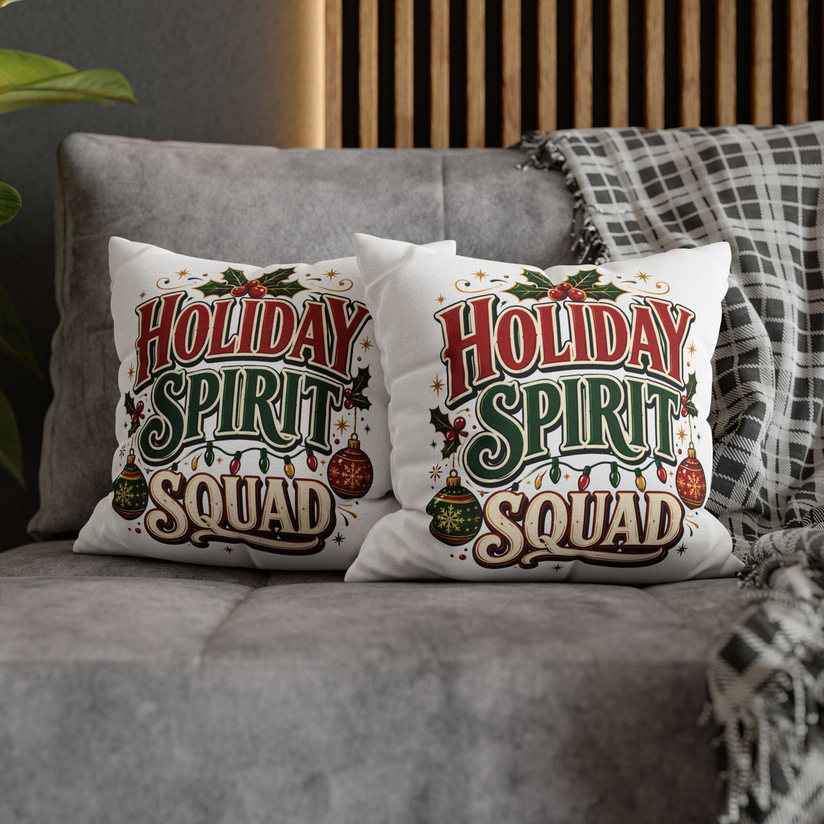 Christmas Holiday Spirit Squad Pillowcase - Festive Christmas Decorative Throw Pillow Cover