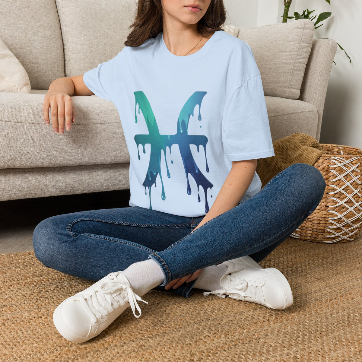 Pisces Drip Zodiac T-Shirt — Blue Gradient Astrological Tee