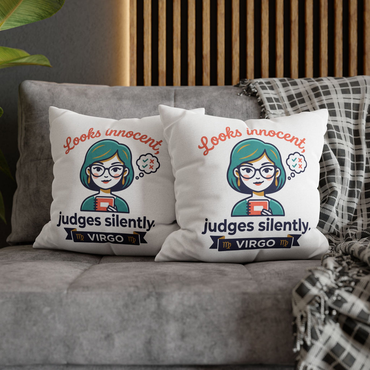 Virgo Pillowcase — "Looks Innocent, Judges Silently" Horoscope Decorative Pillow