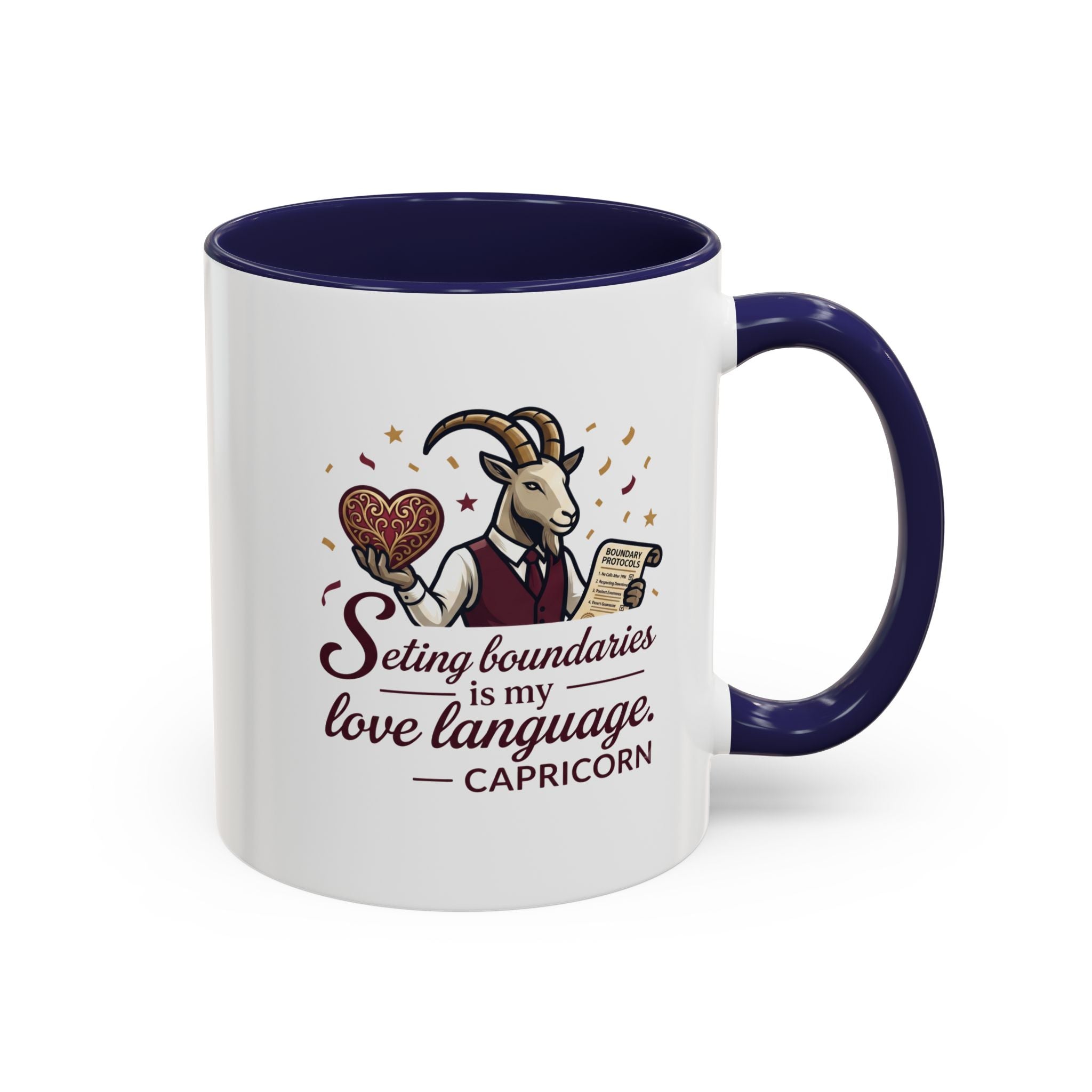 Capricorn Zodiac Coffee Mug — "Setting Boundaries Is My Love Language" Accent Mug