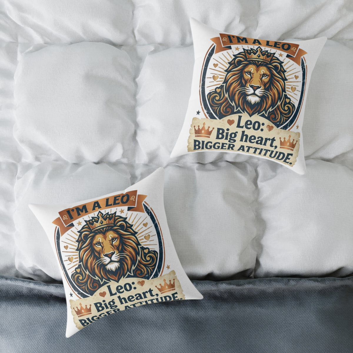 Leo Zodiac Big Heart, Bigger Attitude Square Poly Canvas Pillow