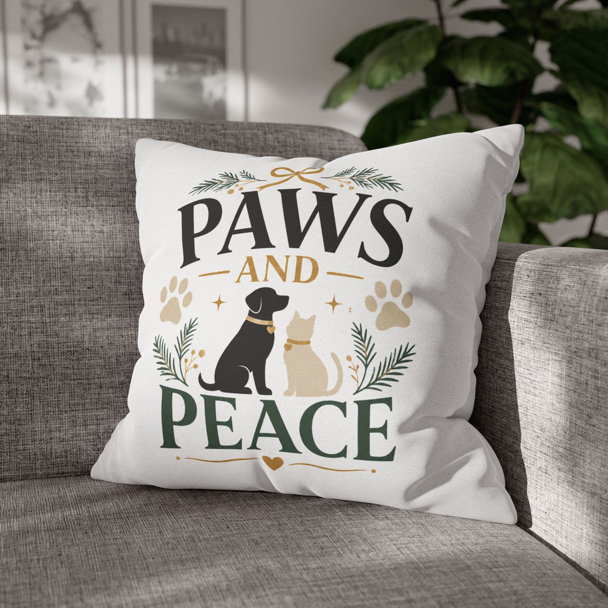 Christmas Paws and Peace Throw Pillowcase — Pet Holiday Decorative Cushion Cover