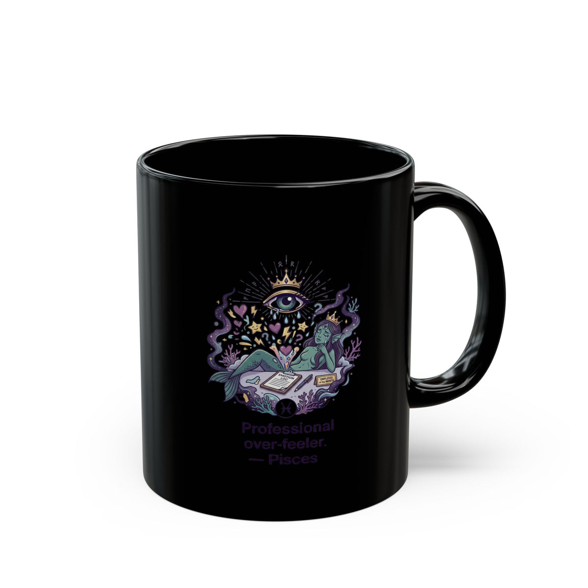 Pisces Zodiac Mystic Tarot Reader Black Mug — “Professional Overthinker”